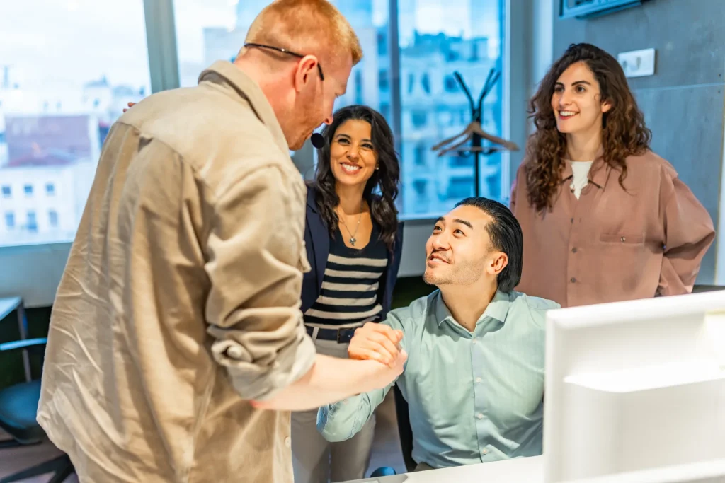 Team together in the office