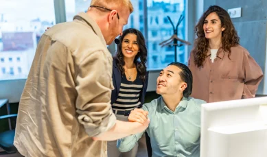 Team together in the office